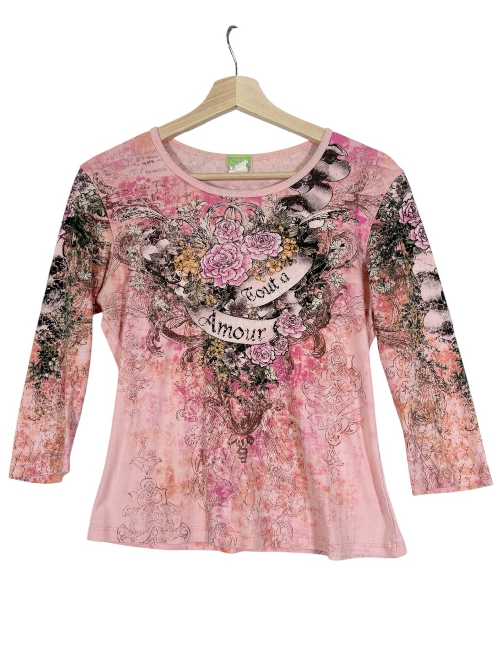Vintage Fornia Y2k Embellished Burnout Babydoll Graphic Shirt Size Large